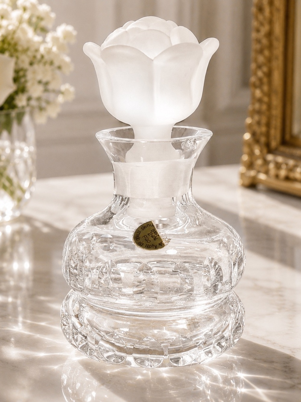 VTG ~ Italian Lead Crystal Perfume Bottle with Rose Stopper